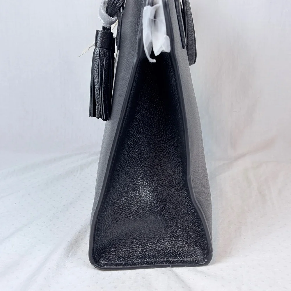 Tory Burch Thea Leather Tote Black Pebbled Leather 3 Compartment Bag Auth. NEW